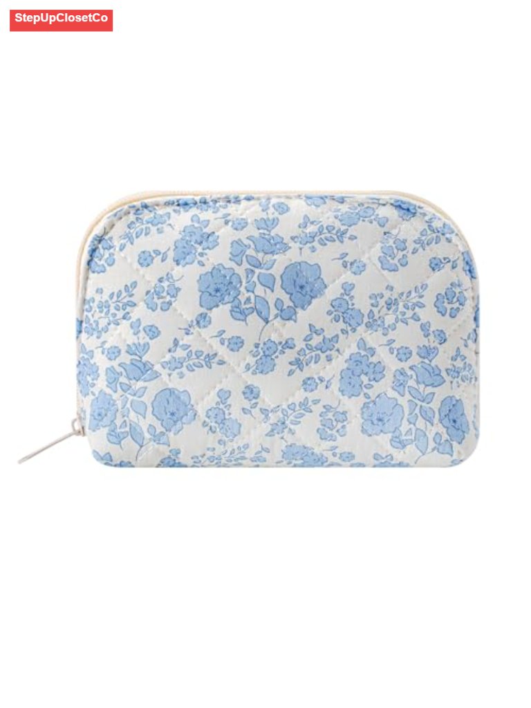 Quilted Conch Shaped Makeup Bag Cotton Travel Toiletry Organizer Pouch